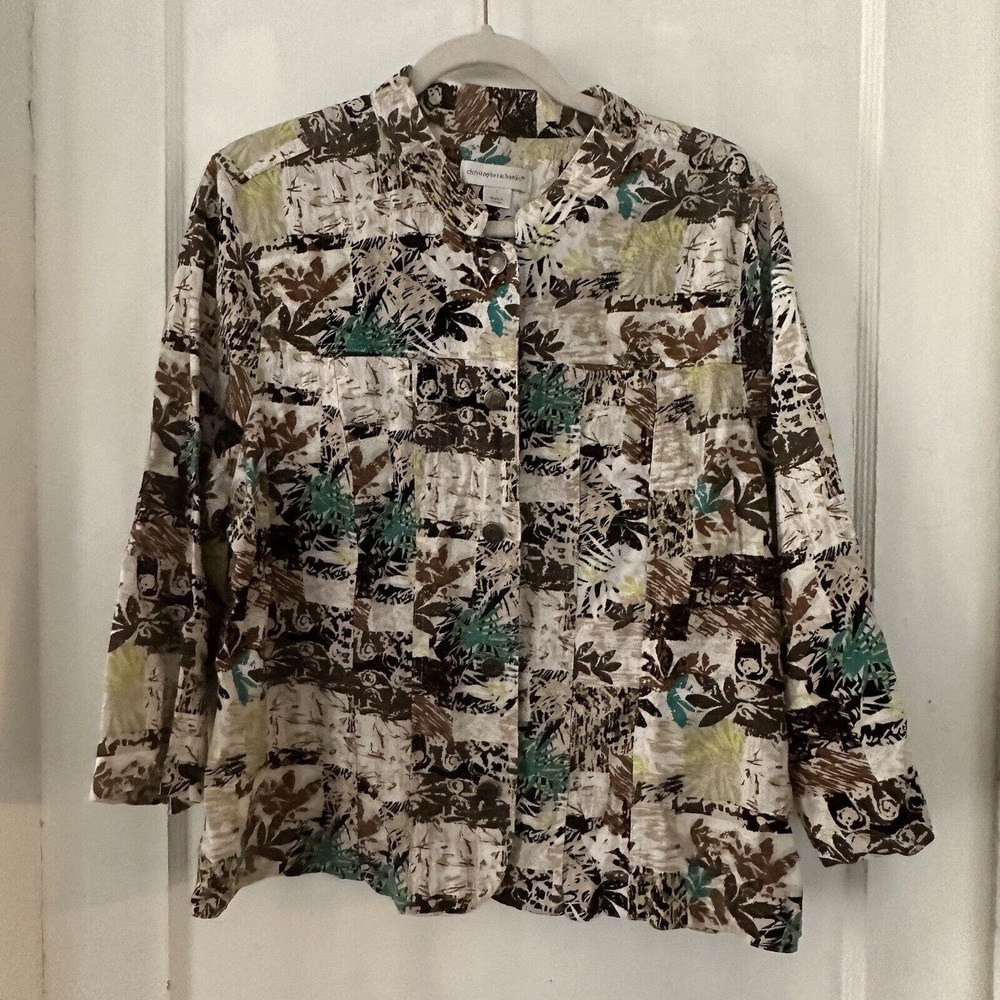 Christopher & Banks Floral Button Down Blazer 3/4 Sleeve Women's Large